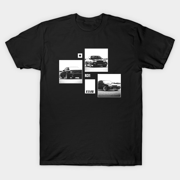 NISSAN SKYLINE GTS-R R31 Black 'N White Archive (Black Version) T-Shirt by Cero